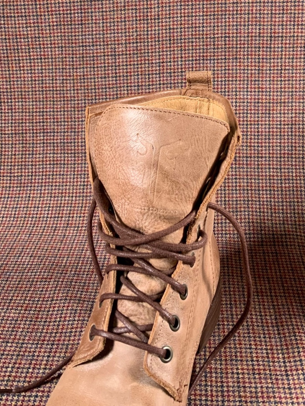 Women's FRYE Veronica Combat Boot Size 7.5 Redwood Brown Leather Lace Up - Picture 9 of 11